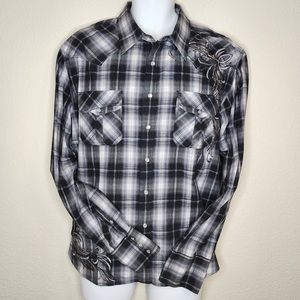 Rock & Roll Cowboy Western Embroidered Long-sleeve Men’s Shirt with Pearl Snaps